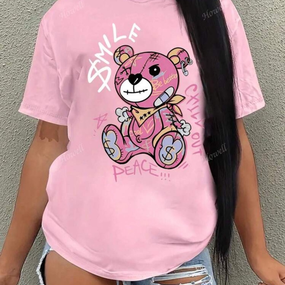 SHEIN Pink Graphic Short Sleeve Tee